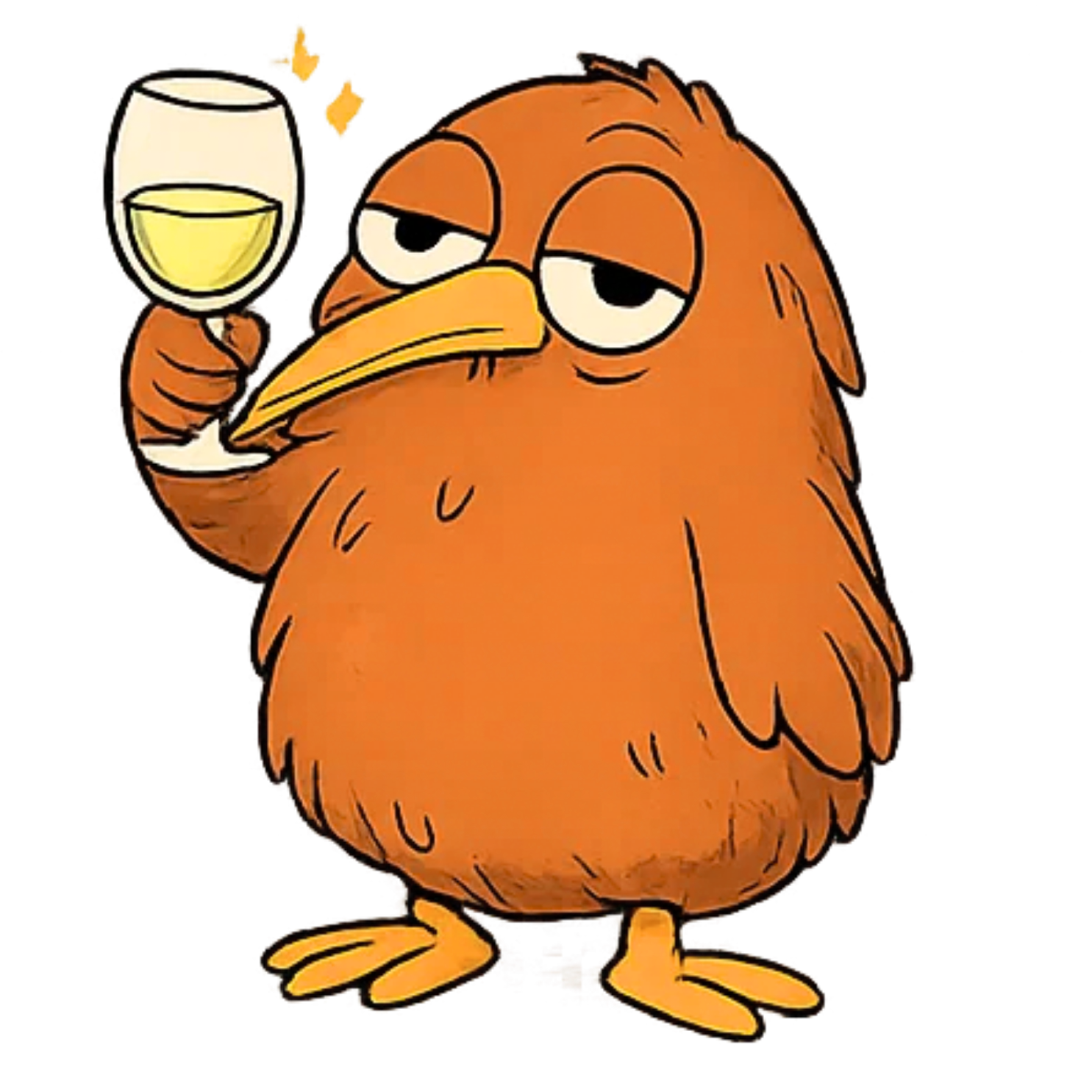 Sleepy kiwi sipping wine